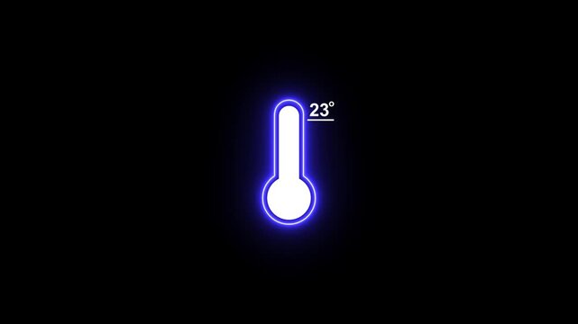 Glowing digital thermometer showing 23 degrees celsius temperature interface animation weather