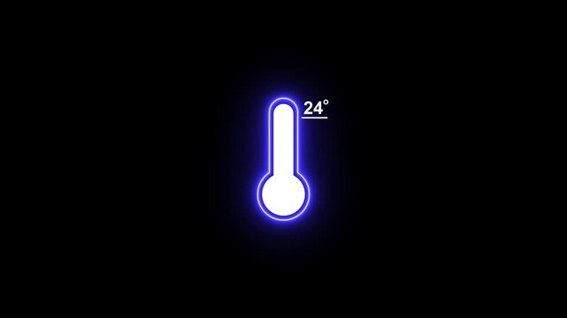Digital thermometer with 24 degree celsius reading, neon blue glowing ui for weather and climate data visualization