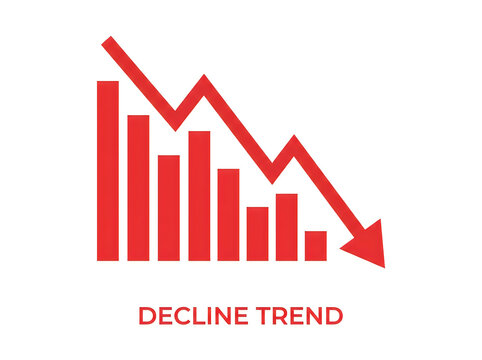 Red bar chart showing a decline trend with a downward arrow