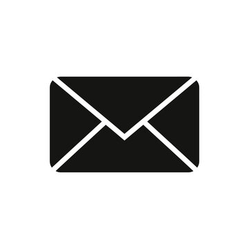 Black envelope icon on white background