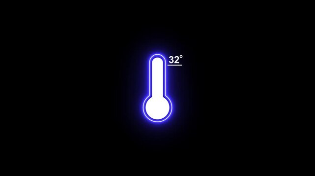 Neon digital thermometer showing 32 degrees celsius temperature gauge animation glowing