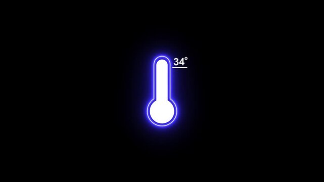 Neon digital thermometer showing 34 degrees celsius temperature interface animation weather climate
