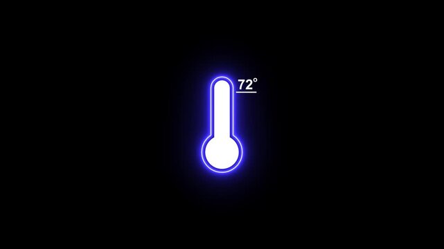 Neon glowing thermometer displaying 72 degrees fahrenheit temperature gauge animation weather climate