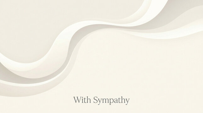 Elegant sympathy card background with soft flowing waves, minimalist funeral announcement template, serene cream paper texture with mourning text