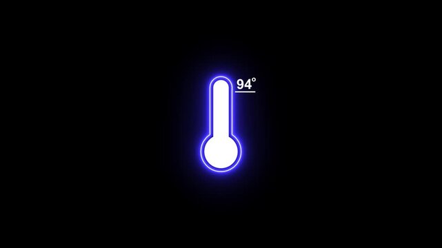 Digital thermometer animation with temperature reading on black background, weather climate