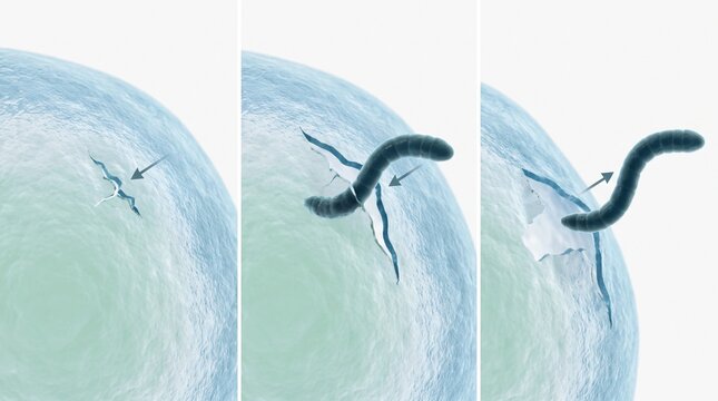 Intestinal worm parasite infection stages in three panels, helminth infestation medical illustration