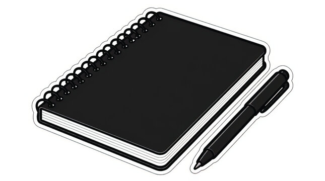 Minimalist black sketchpad with spiral binding and blank pages, vector illustration on white background.
