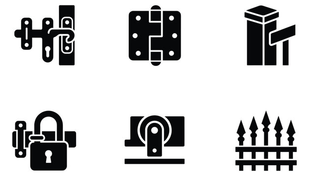 Security hardware and metal gate parts vector illustration for building entrance protection.