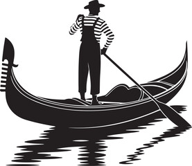Gondolier rowing gondola with passenger silhouette against white background © Masud