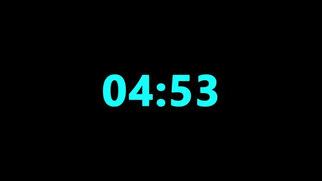 4K countdown animation, 5 minutes displays a timer counting down minutes and seconds.