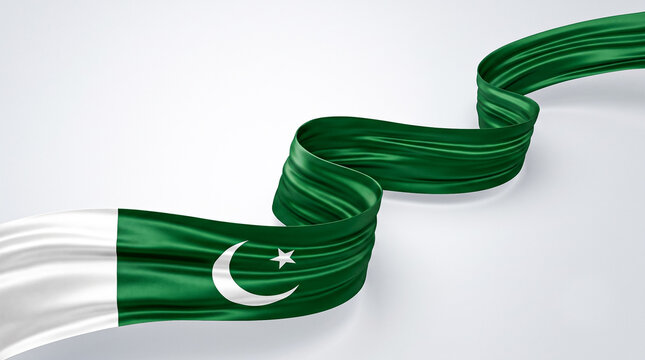 3D Ribbon in Pakistan Flag Colors Isolated on White for Independence Day 14 August Celebration