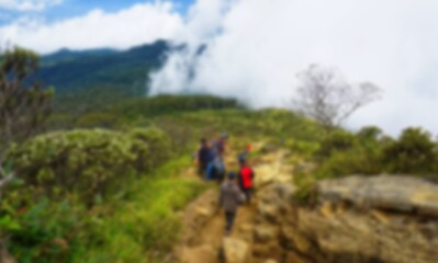 Obraz premium Blurred of People are Hiking at Mount Ciremai Indonesia