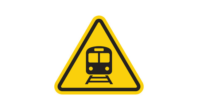 A yellow warning triangle featuring a train icon to indicate a railway crossing hazard