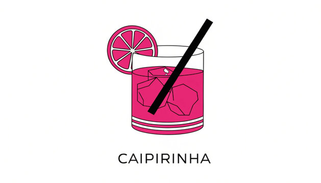 Caipirinha cocktail icon, pink drink, lime slice, vector symbol