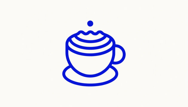 Blue coffee cup icon, vector coffee symbol, line art caffeine sign, simple beverage logo