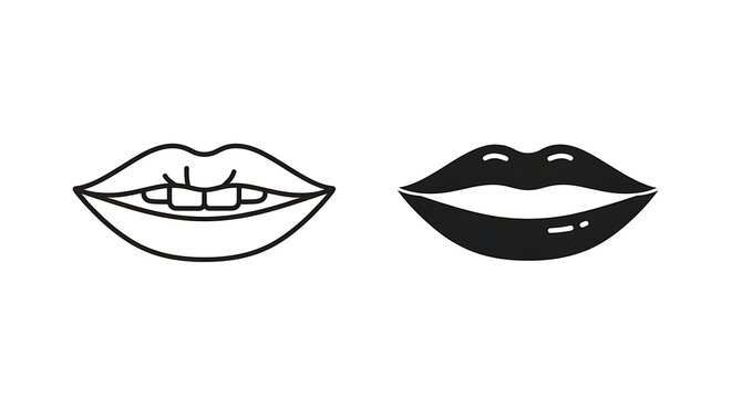 Set of two different lip icons, one with teeth and one solid black