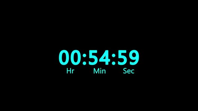 60 minute or 1 hour countdown timer animation on black background.