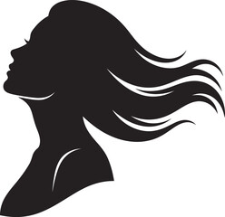 Silhouette profile portrait of a woman with long flowing hair silhouette portrait wellness cosmetics © MAHENAJ