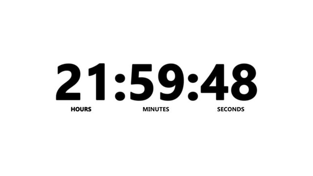 One day countdown timer animation in one minute, twenty four hours timer animation in sixty seconds with transparent background, Countdown in 4k.