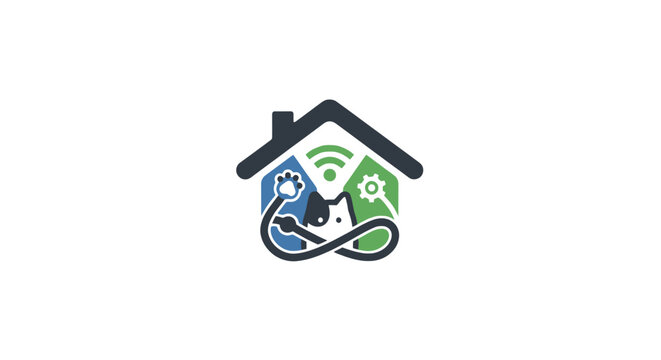 Smart pet home with wifi icons