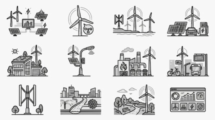 Obraz premium Elegant Monochromatic Set Featuring Renewable Energy Sustainable Living and Smart Technology Icons