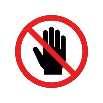 ​Do Not Touch Sign Icon, Stop and No Entry Hand Symbol in Red Prohibition Circle - Vector Illustration