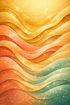 Luxury Gold and Teal Glitter Layered Wave Abstract Premium Background