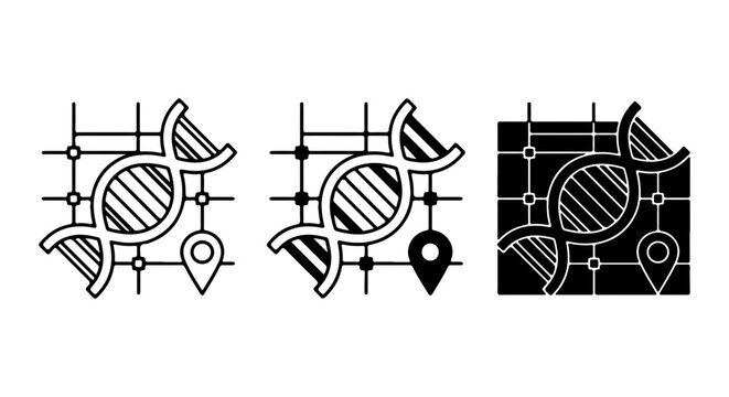 DNA Map Icons, Genetic Location Markers, Scientific Navigation Symbols, Biotechnology Research