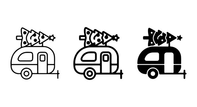 Christmas Camper Icons, Festive Travel Vector Set, Holiday Caravan Graphics, Winter Road Trip Elements