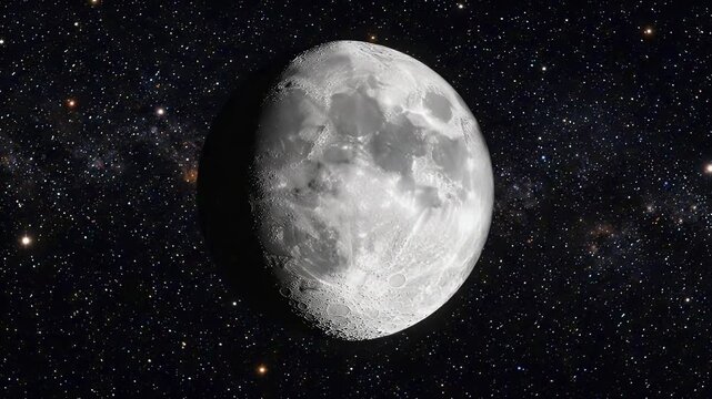 Cinematic transition of moon phases against starry space