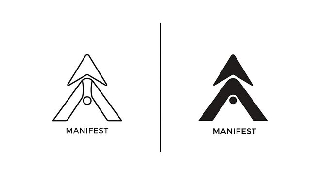 Minimalist logo design for manifest featuring an abstract arrow and letter a shape