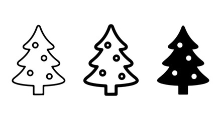 Fototapeta premium Christmas Tree Icons, Festive Holiday Symbols, Winter Celebration Vector Graphics, Black and White Design Elements