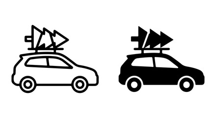 Naklejka premium Christmas Tree Car Icons, Festive Holiday Transport Vector Set, Winter Travel Symbols