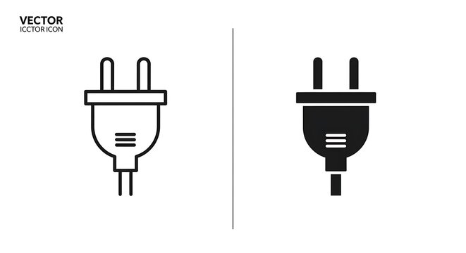 Electric plug icon set, outline and solid style vector illustration