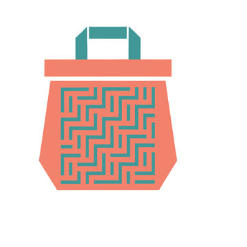 Coral shopping bag with teal geometric pattern