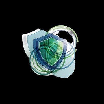 3d abstract shield with globe texture and wireframe effect