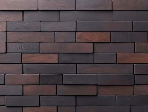 close-up of a dark, textured brick wall with varying shades of brown and black bricks arranged in a horizontal, staggered pattern.