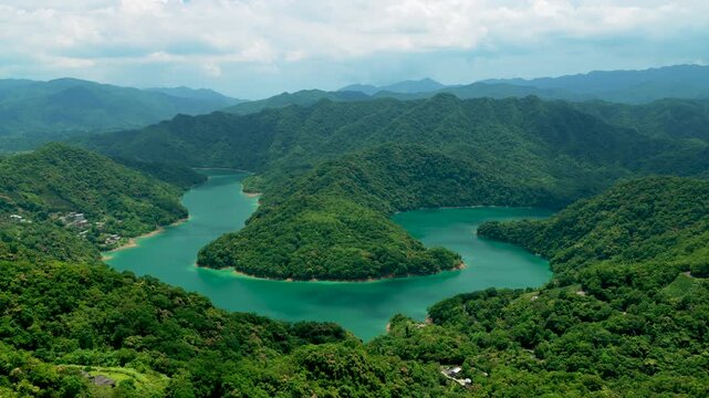 Aerial view of  Feitsui Reservoir in Taiwa