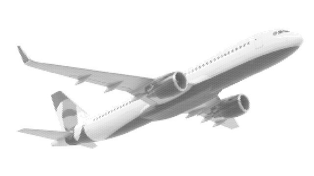 aircraft halftone jet airplane plane travel passenger flight transport flying illustration clipart isolated dotted stipple background drawing passenger