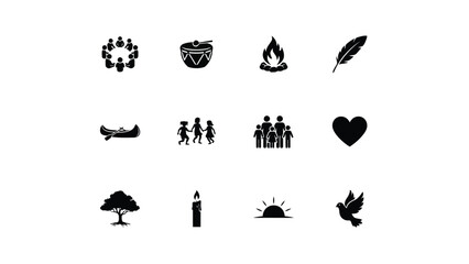 Fototapeta premium Premium black and white symbolic icons set with flat design style clean white background high contrast clarity showcases minimalist collection