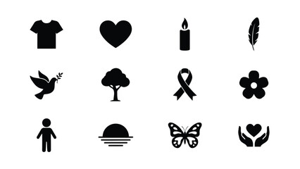 Minimalist black symbolic icons collection featuring nature humanity and emotional motifs in clean flat design with emotional resonance subtle yet striking visuals © Pronab