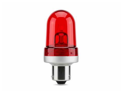 Small Red Indicator Light Bulb with Metal Bayonet Base for Automotive or Industrial Use Isolated