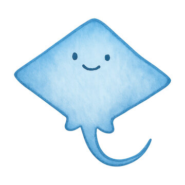 PNG Cute smiling blue stingray illustration.