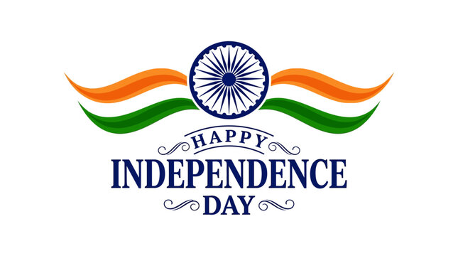 Indian Independence Day vector banner, Ashoka Chakra with tricolor flag ribbons, Happy Independence Day greeting for national holiday celebration