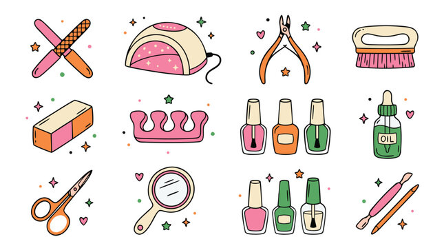 Colorful nail care tools and accessories for beauty treatments and salon procedures daily
