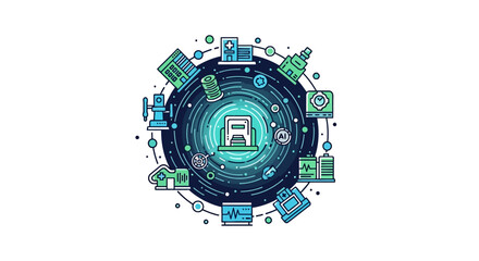 Circular digital ecosystem with medical and tech icons © Agu