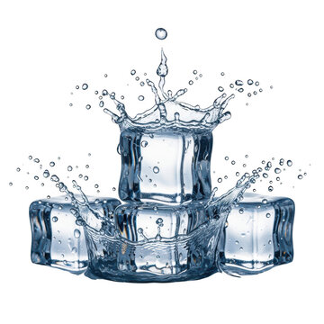 A detailed illustration of a cube-shaped ice sculpture with water droplets.