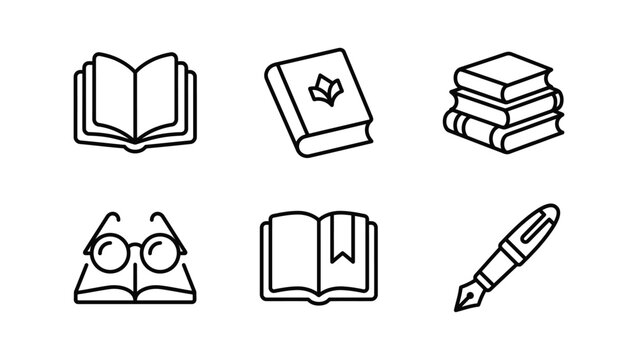 Book And Writing Utensil Icons Linear Style On A White Background books open closed
