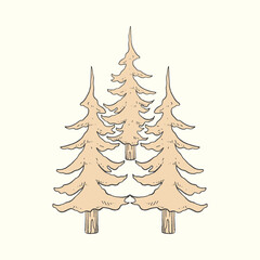 Obraz premium Hand-drawn vintage pine trees forest nature illustration