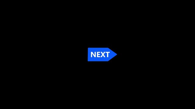 Animated blue next arrow button icon navigation on black background, 4K motion graphics